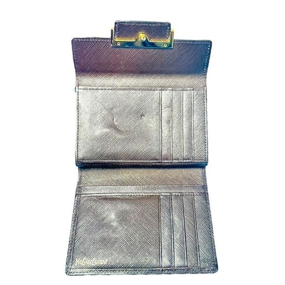 YSL YVES SAINT LAURENT Dark Brown Goldtone Saffiano Leather Kisslock Wallet Bag - Picture 2 of 13
